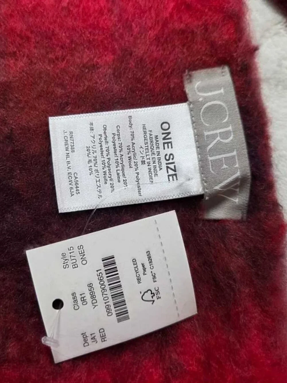 New J.Crew brushed woven scarf in red Christmas holiday plaid